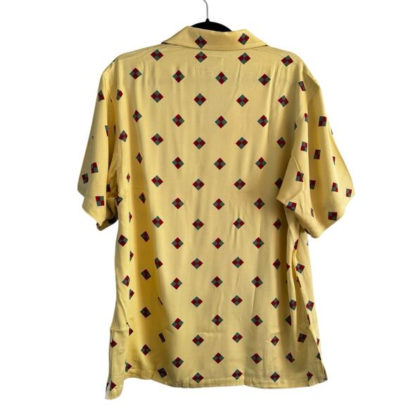 NWT Bogey Boys Yellow Geo Print Button Front Short Sleeve Shirt Mens Size Medium - Picture 3 of 7